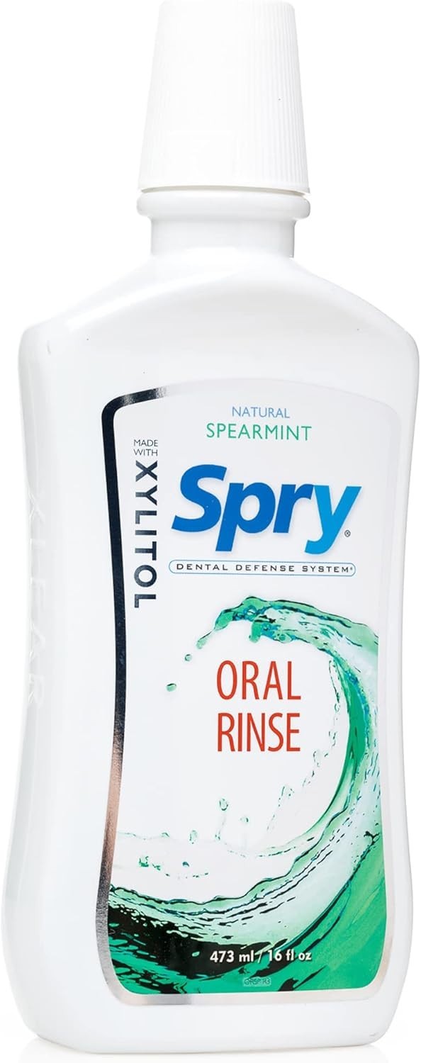 Natural Spearmint Mouthwash with Xylitol - 16 fl oz, Pack of 6 | Oral Rinse for Fresh Breath & Gum Health