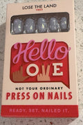Hello Love Press-On Short Square Nails - Shiny Gray Starburst, Lose The Land