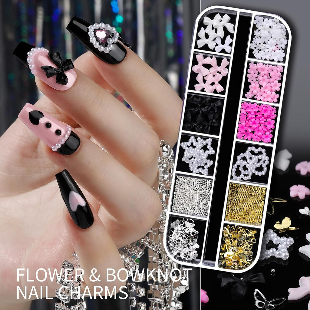Nail Charms and Gems Set with 3D Nail Art Stickers for DIY & Salon Use