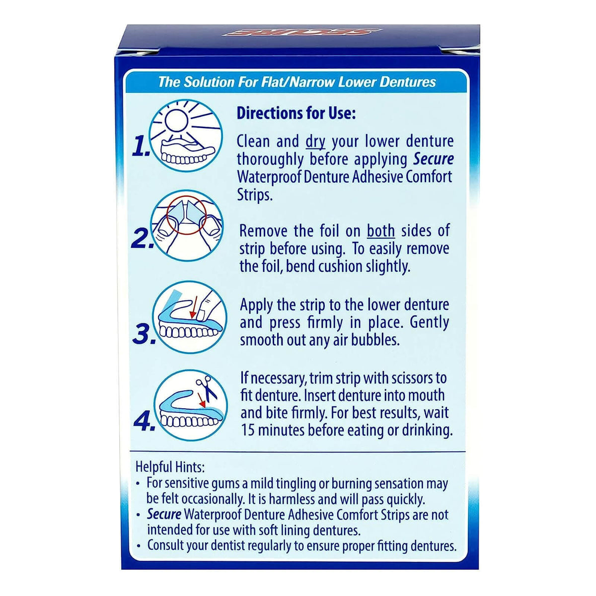 Waterproof Denture Adhesive Strips - Secure Fit, 15 Count
