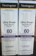 SPF 60 Face Sunscreen Serum with Vitamin E - Water-Resistant, Fragrance-Free, 2 Pack