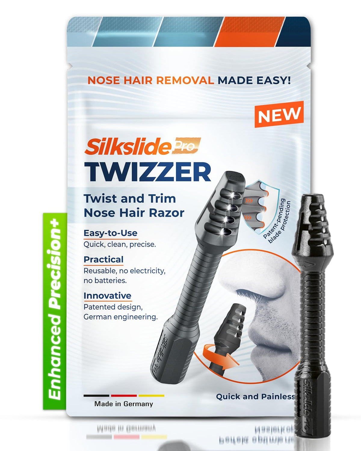 Manual Nose & Ear Hair Trimmer for Men & Women - German Blades, No Batteries