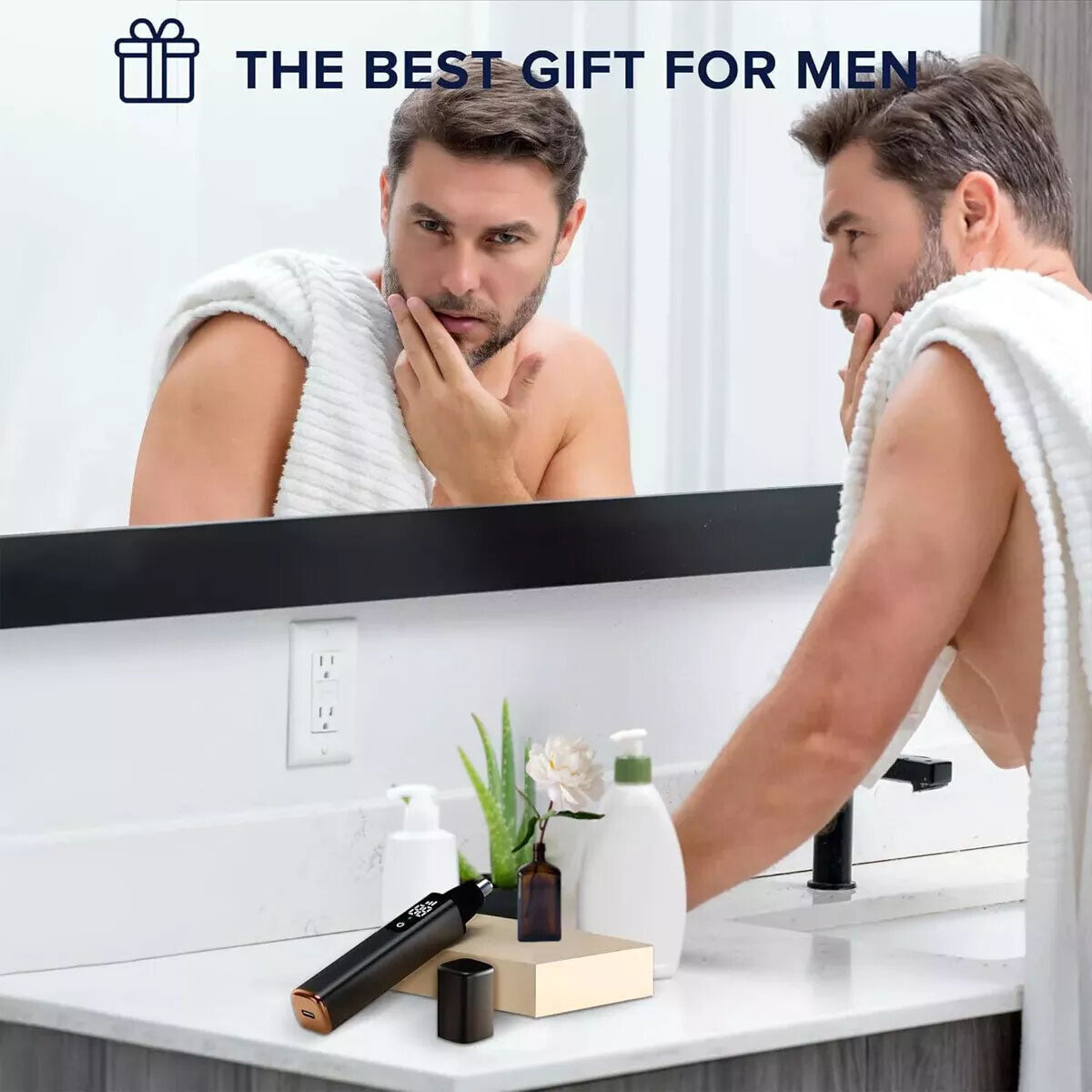 Rechargeable Nose Ear & Face Hair Trimmer for Men - Waterproof, 3-Speed, LCD Display