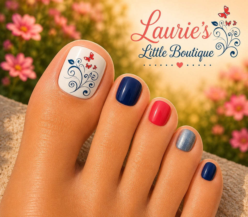 Water-slide Toe Nail Decals Set of 10 Blue Swirl Butterflies for Nail Art