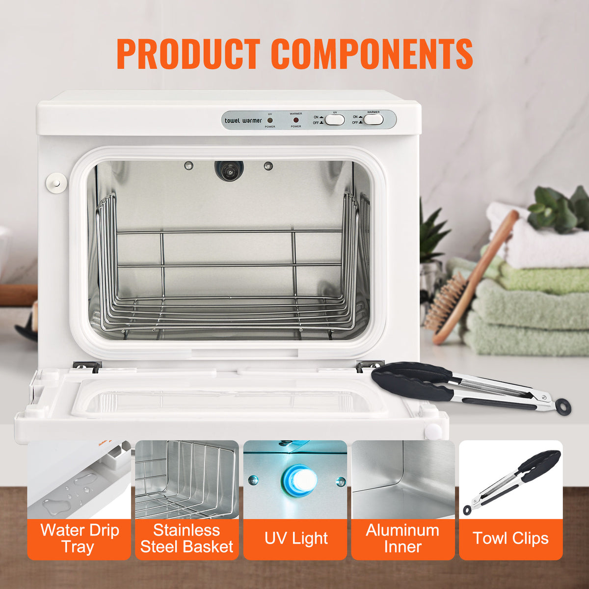 8L Stainless Steel Towel Warmer Cabinet with 360° Heating & UV Sanitizer