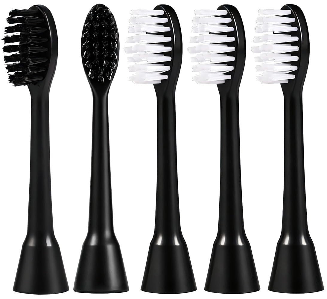 Electric Toothbrush Replacement Heads - Compatible with Moon, 5 Medium Charcoal Bristles