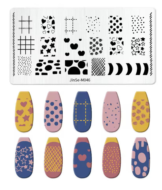 Nail Stamping Plate Hearts and Stars Design - JinSe M046