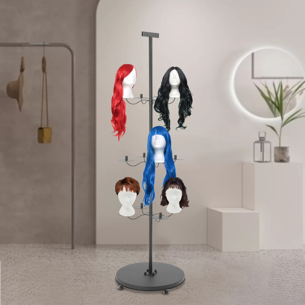12-Head Wig Display Stand & Storage Rack for Salon & Beauty