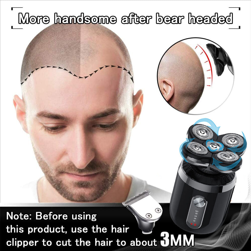 Men Electric Head Shaver Bald Head Razor Wet Dry Rechargeable Rotary Shaver