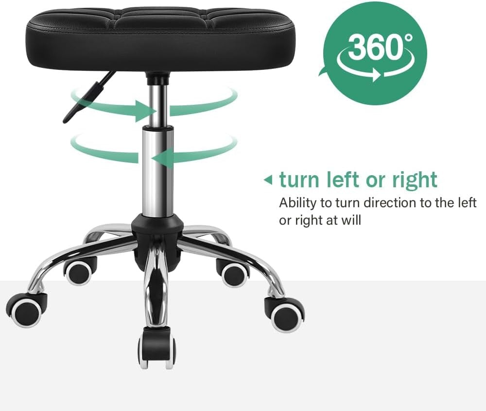 Height Adjustable Oval Rolling Stool with Wheels for Salon Spa Black