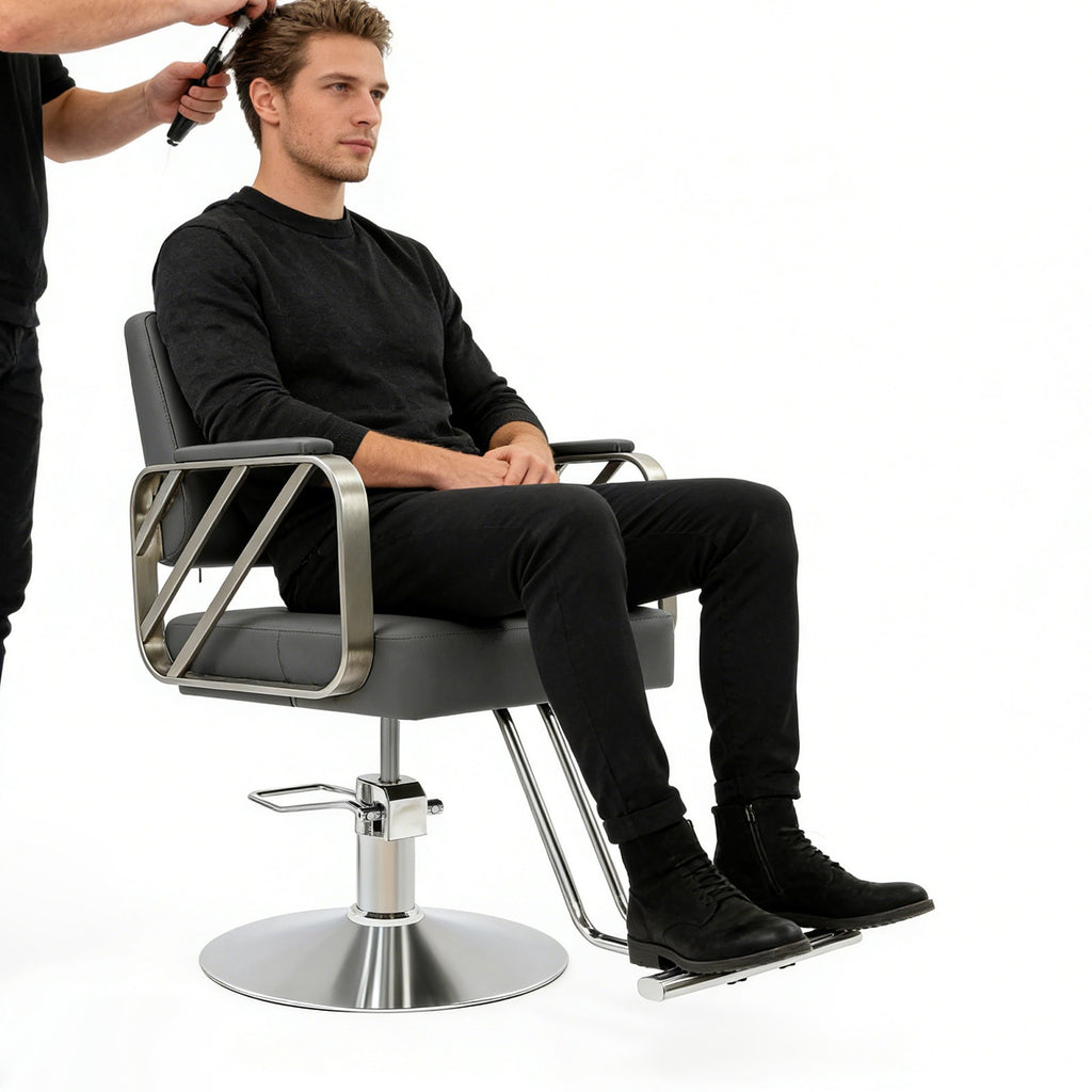 Swivel Salon Chair for Hair Stylist, Adjustable Grey Styling Chair