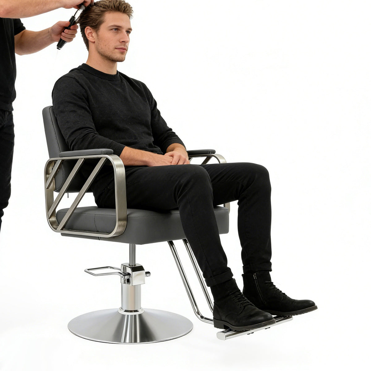 Swivel Salon Chair for Hair Stylist, Adjustable Grey Styling Chair