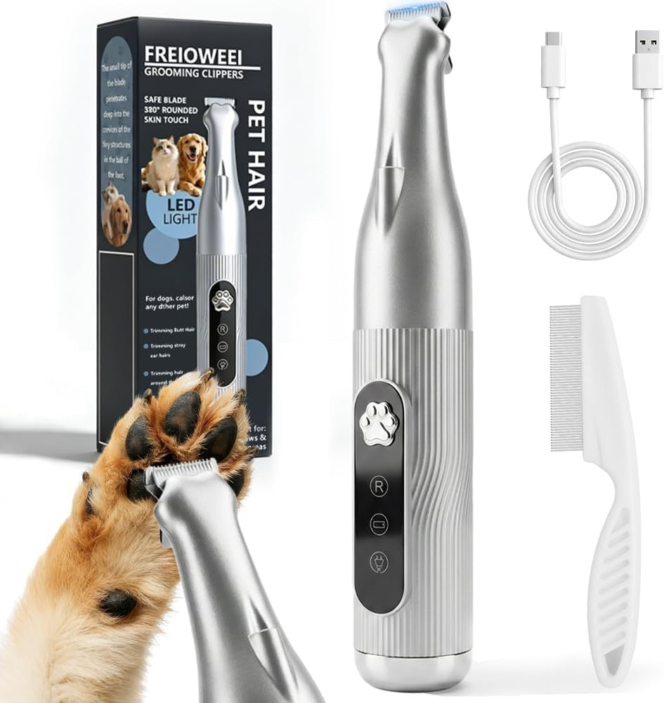 Cordless Dog Paw Trimmer with LED Light, Quiet Pet Grooming Tool