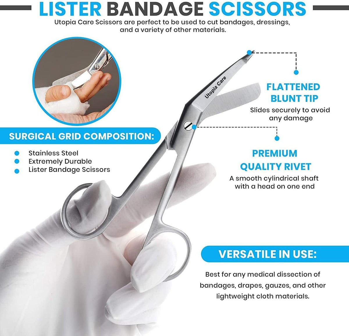 Medical Scissors, Stainless Steel Bandage and Nursing Shears - 5.5 Inch