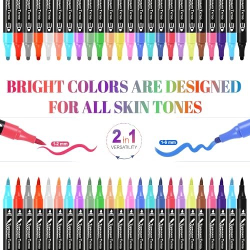 Temporary Tattoo Kit with 24 Pens, 50 Stickers & 82 Stencils for Teens