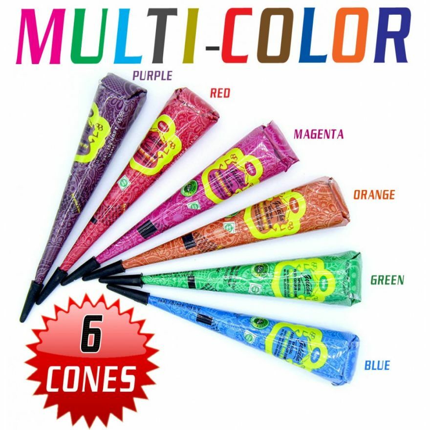 Golecha Henna Mehandi Temporary Tattoo Cones – Multicolor, 6 Cones