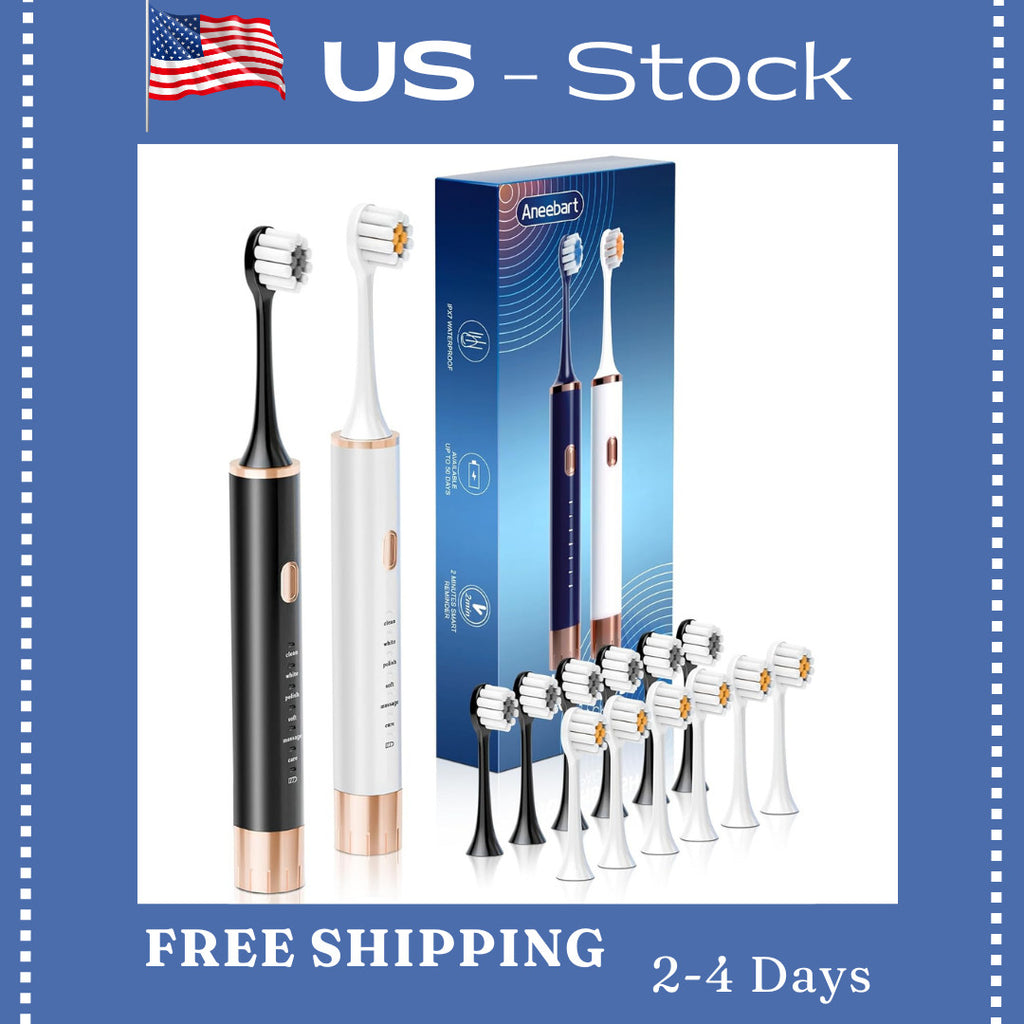 Electric Toothbrush Set with 12 Replacement Heads & 6 Modes - Rechargeable & Waterproof