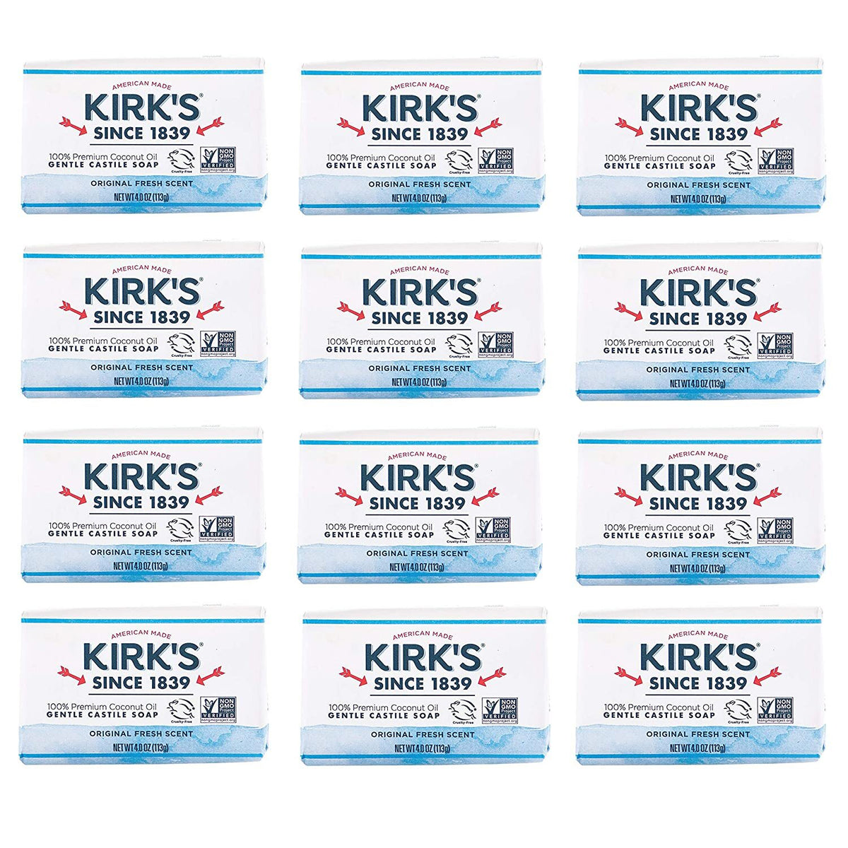 Vegan Coconut Oil Castile Soap 12-Pack - Gentle, Natural, Sensitive Skin