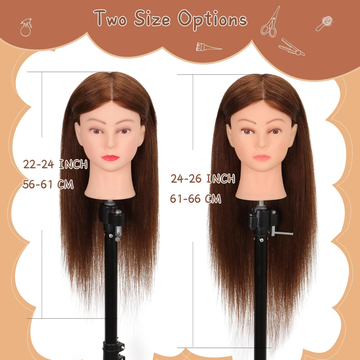 Real Human Hair Mannequin Head for Hair Styling Practice 22-24 Inches Dark Brown
