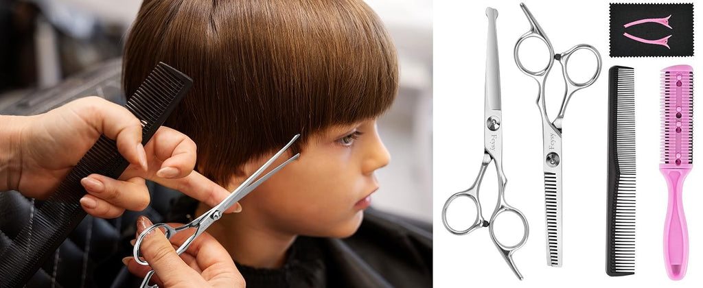 Kids Haircutting Kit with Stainless Steel Scissors & Accessories for Home Use