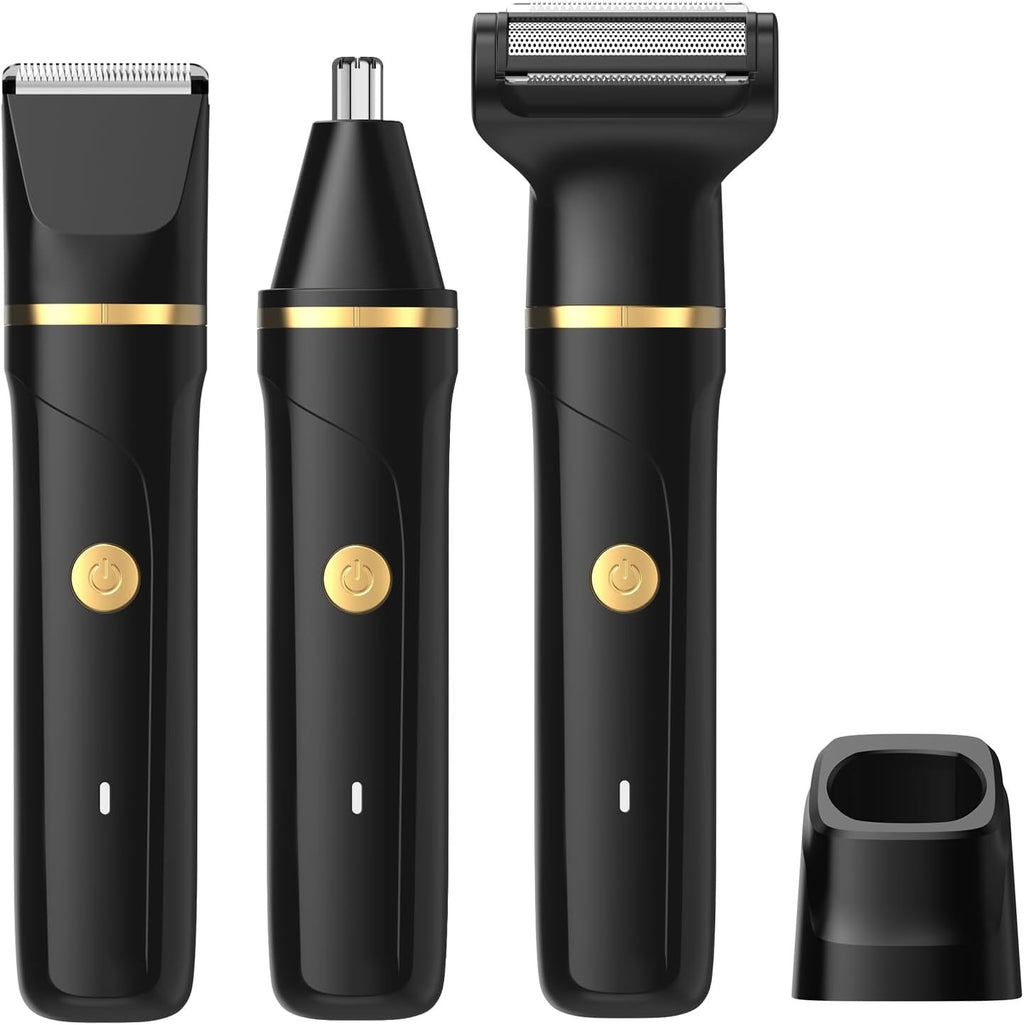 Men's 3-in-1 Waterproof Body Hair Trimmer with Ceramic Blades and Multiple Attachments