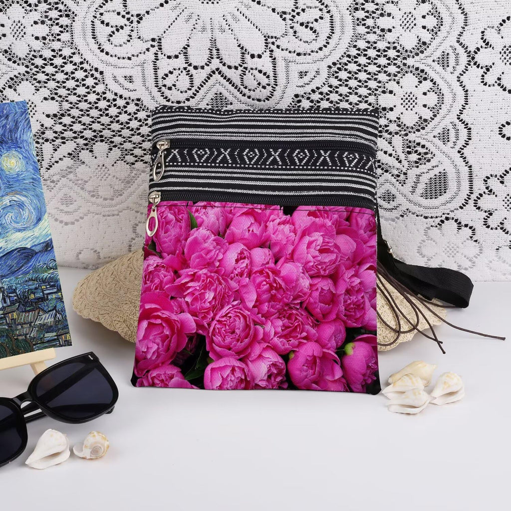 Pink Floral Crossbody Bag with Adjustable Shoulder Strap for Women & Teens
