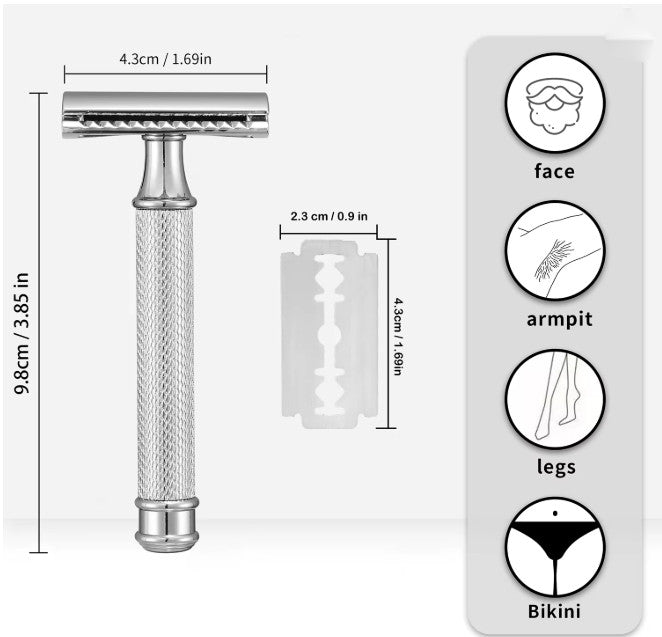 Safety Razor Double Edge with Stand & 5 Platinum Blades for Men - Close Shave