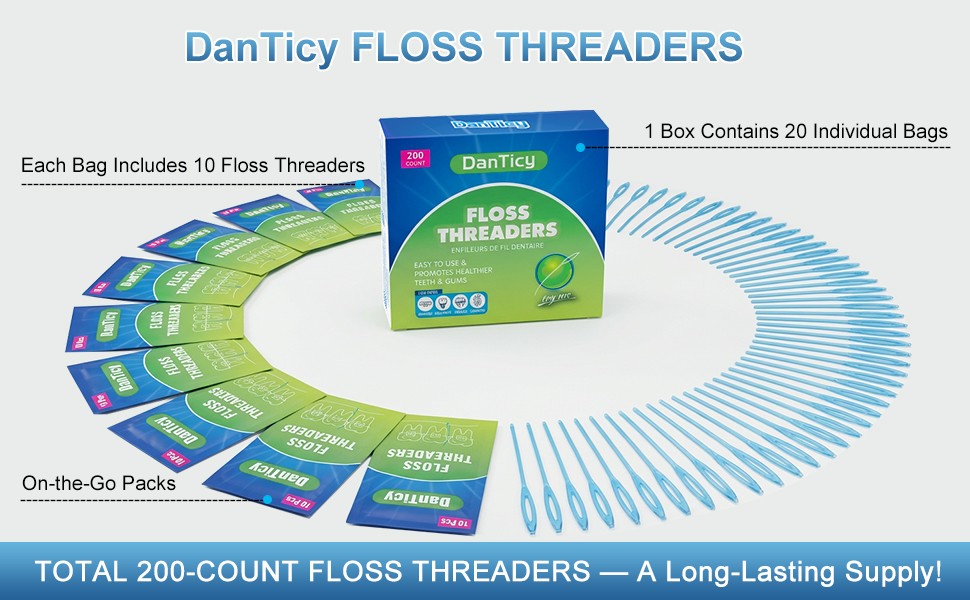 Dental Floss Aid for Braces & Retainers - 200 Count, Strong & Flexible