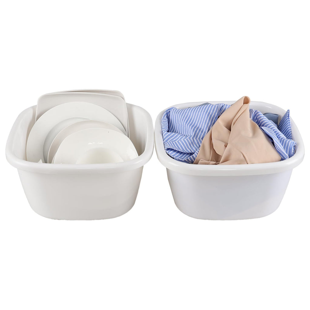 Large Plastic Deep Wash Basin 18 Quart Square Dishpan Set - White