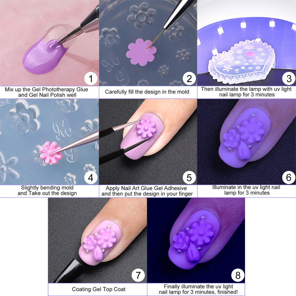 5 Pack 3D Nail Art Silicone Molds for DIY Nail Decoration - Assorted Designs