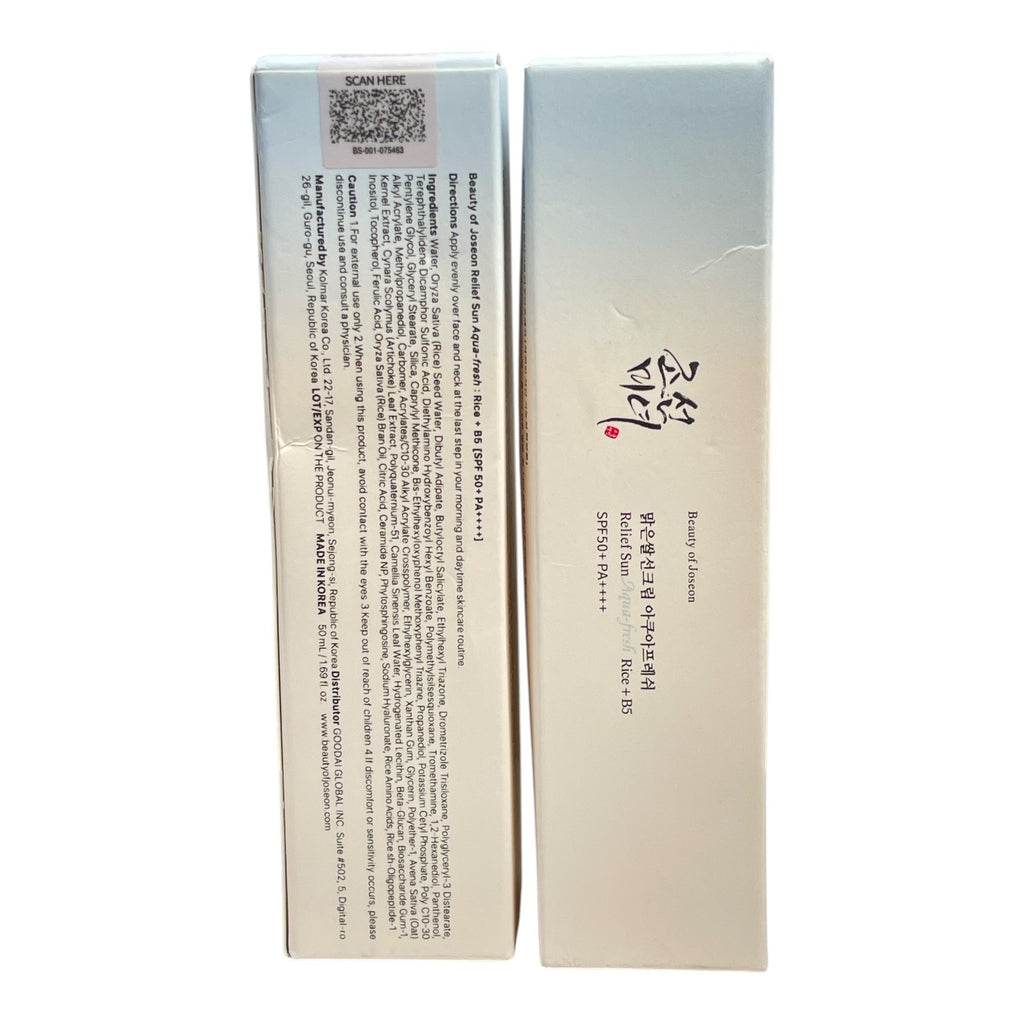 Beauty Of Joseon Relief Sun Aqua Fresh Rice B5 SPF50+ PA++++ Sunscreen Set - Lot of 2