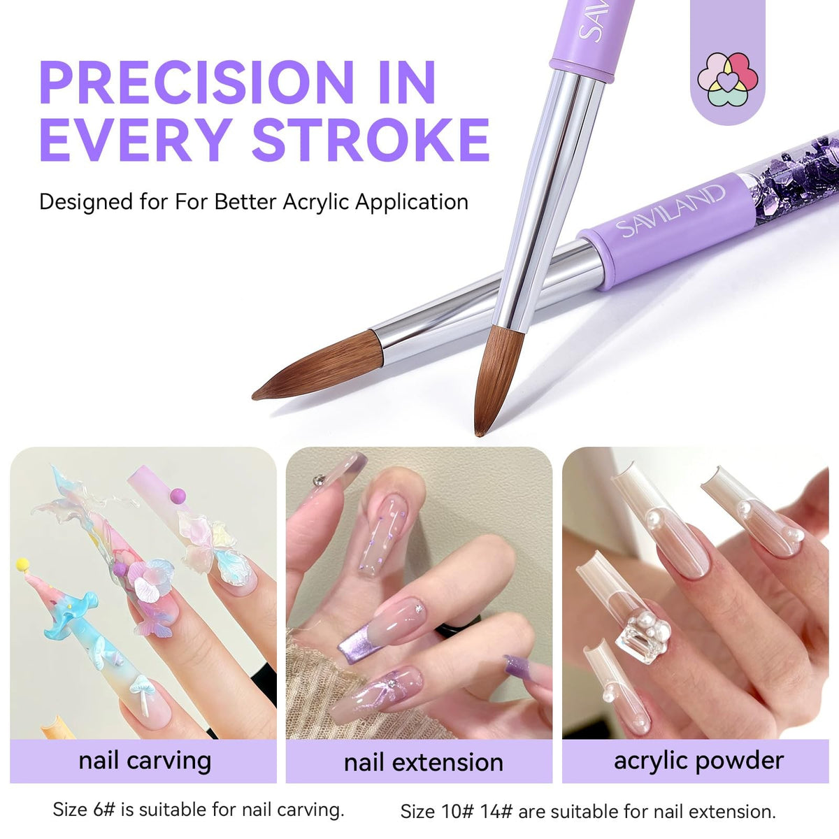 Professional Acrylic Nail Brush Set 6/10/14 with Cleaning Tool for Nail Art