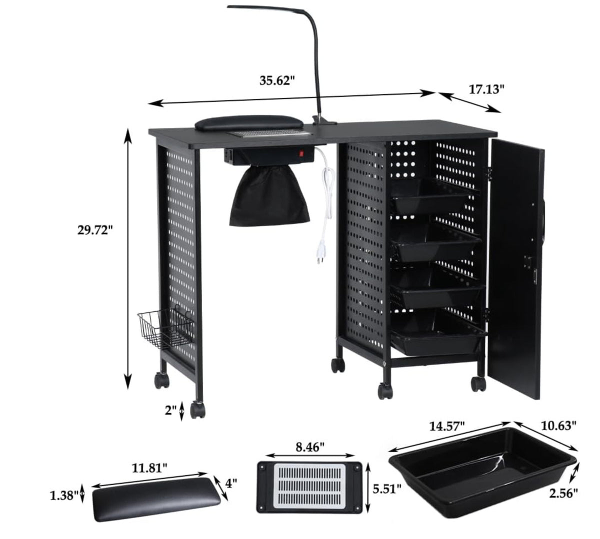 Manicure Table Nail Desk with Dust Collector & Charging Station - Salon & Home Use