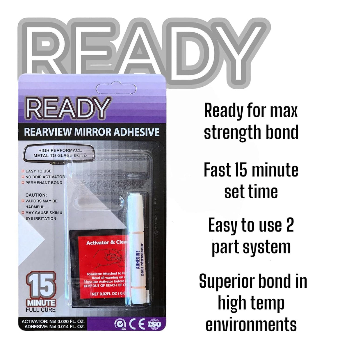 Rearview Mirror Adhesive Kit - Metal Glass Bonding, Fast Cure, Weatherproof