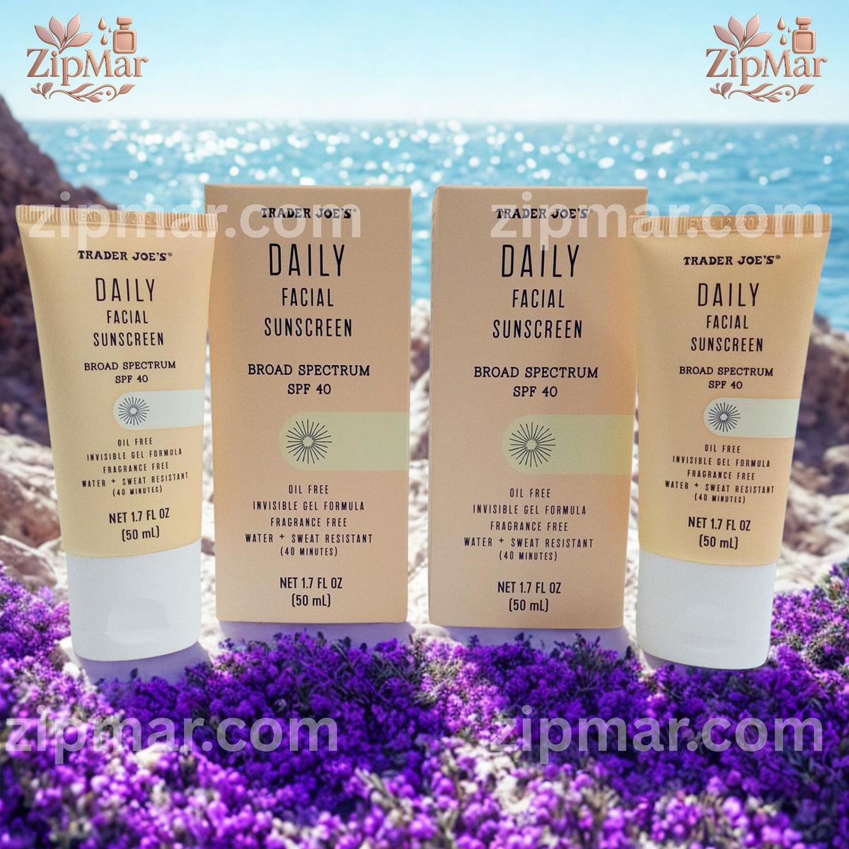 Facial Sunscreen SPF 40 - Broad Spectrum, Oil-Free, Water-Resistant, 2 Pack