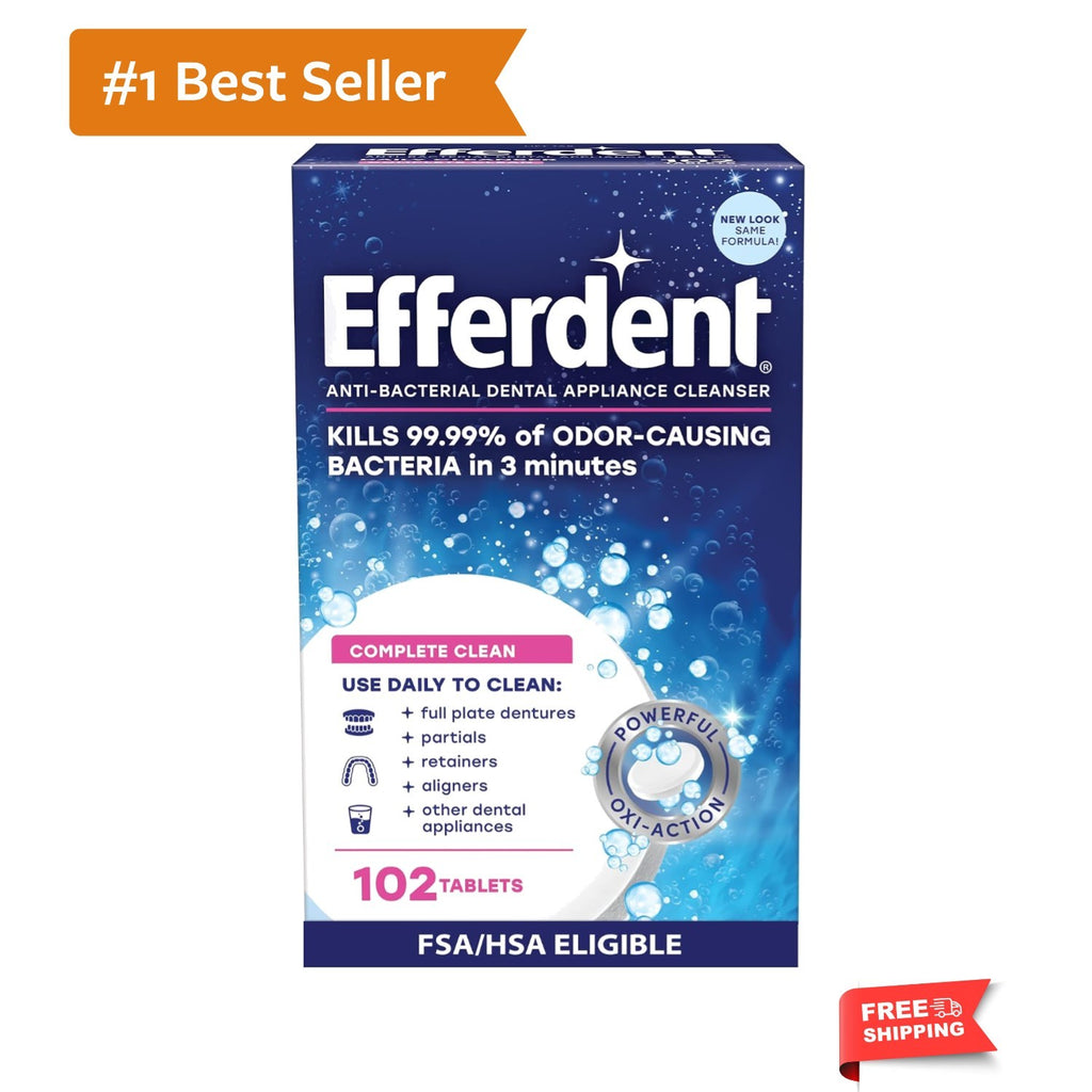 Denture Cleaner Tablets - Complete Clean, 102 Count for Oral Appliance Hygiene