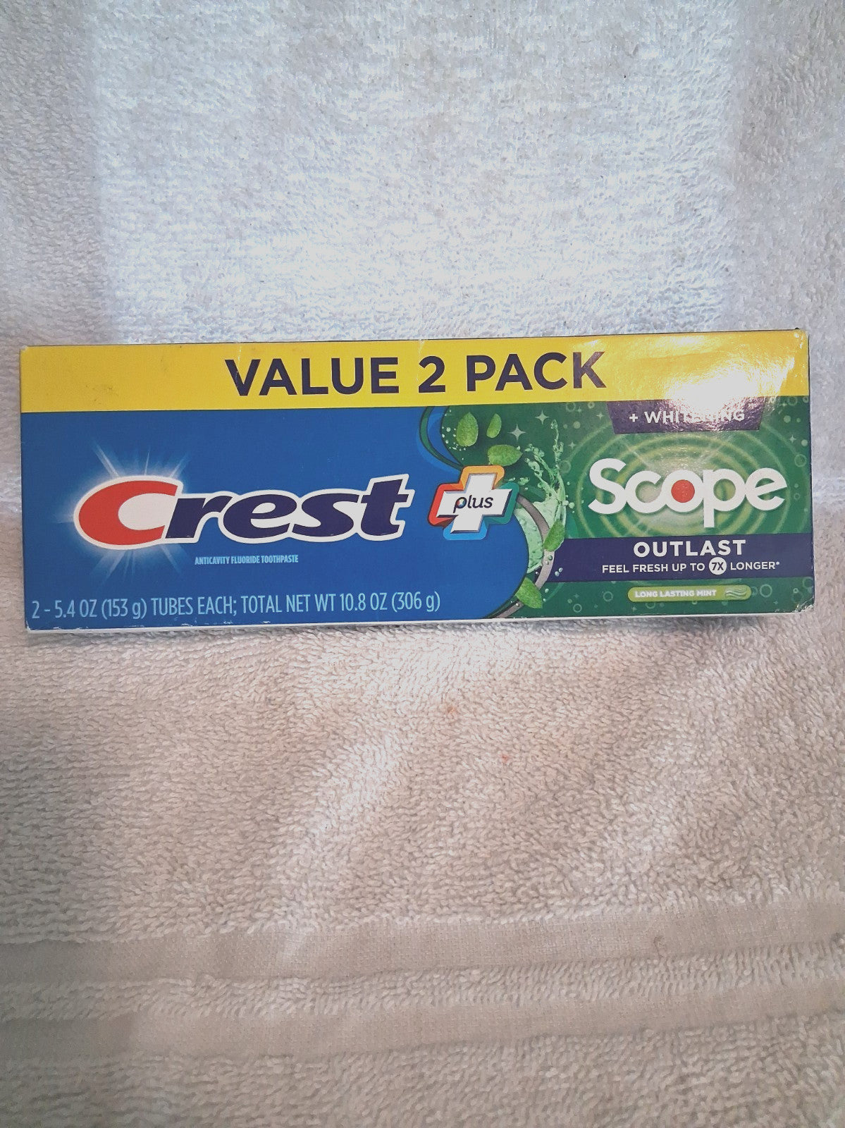Crest Outlast Whitening Toothpaste Mint 2 x 5.4oz - Dental Oral Care