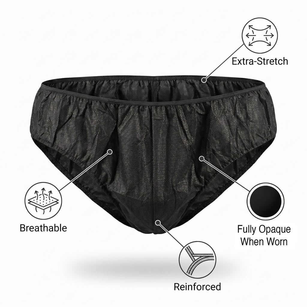 Men's Disposable Briefs Underwear Pack for Spa, Waxing & Tanning - Black 30 pcs