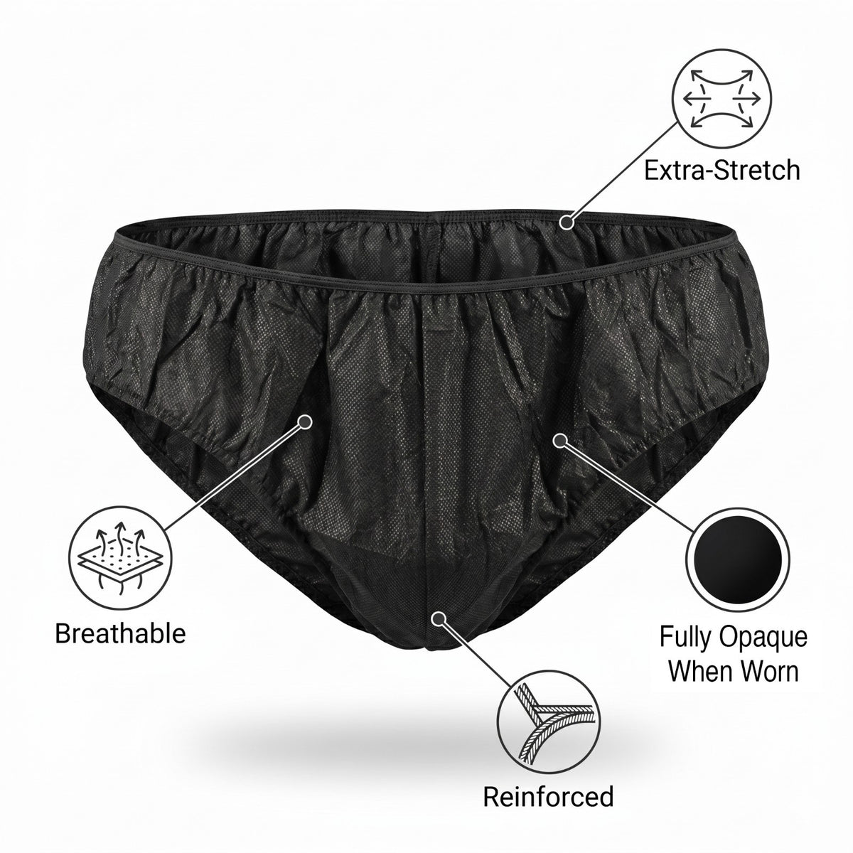 Men's Disposable Briefs Underwear Pack for Spa, Waxing & Tanning - Black 30 pcs