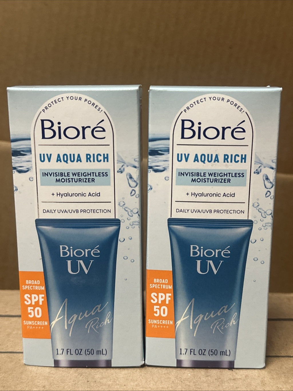 Biore UV Aqua Rich SPF50 Daily Hydrating Facial Moisturizer - 2 Tubes