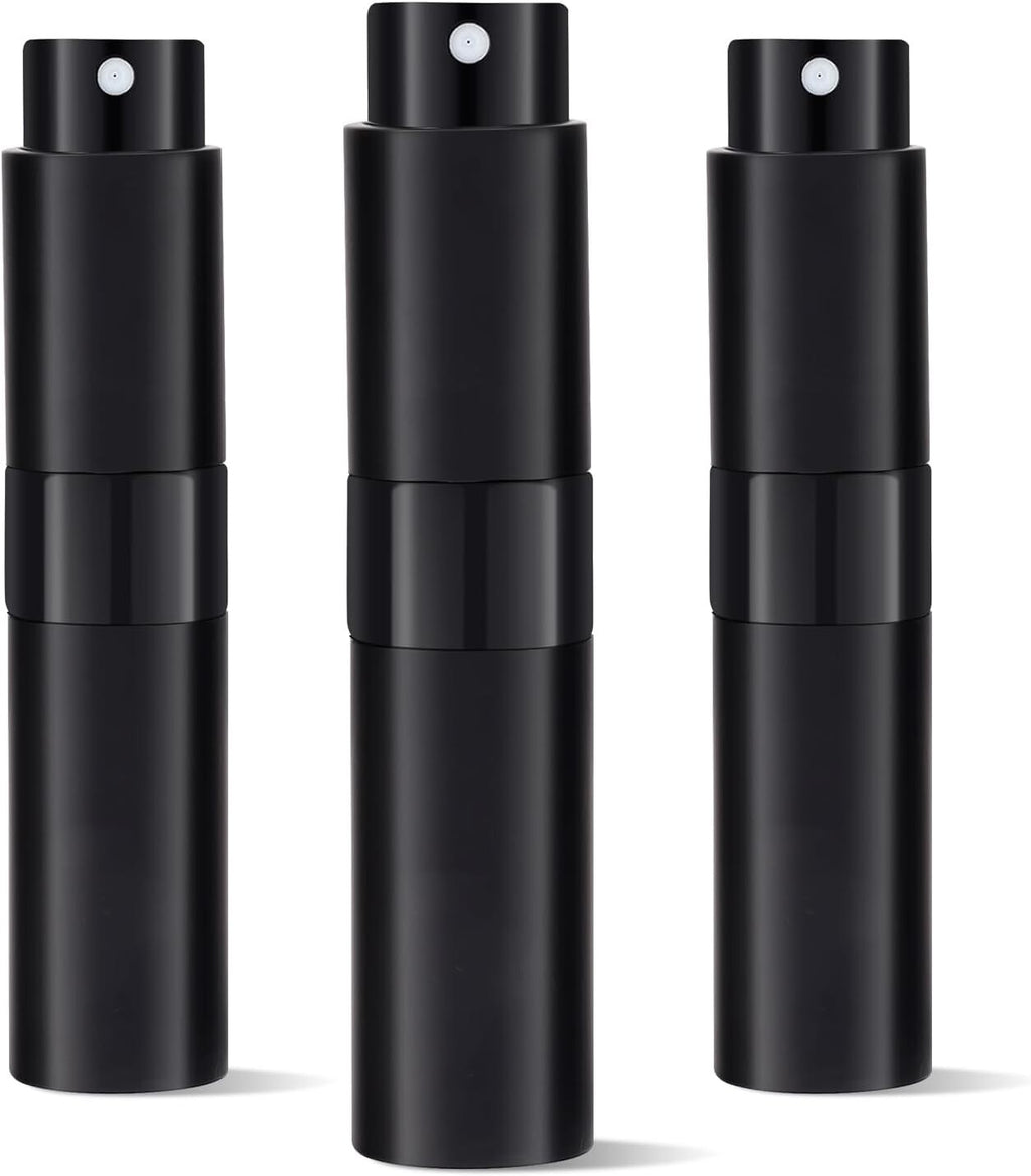Refillable Travel Perfume Atomizer Set - 8ml Spray Bottles for On-the-Go, Black, 2 or 3 Pack