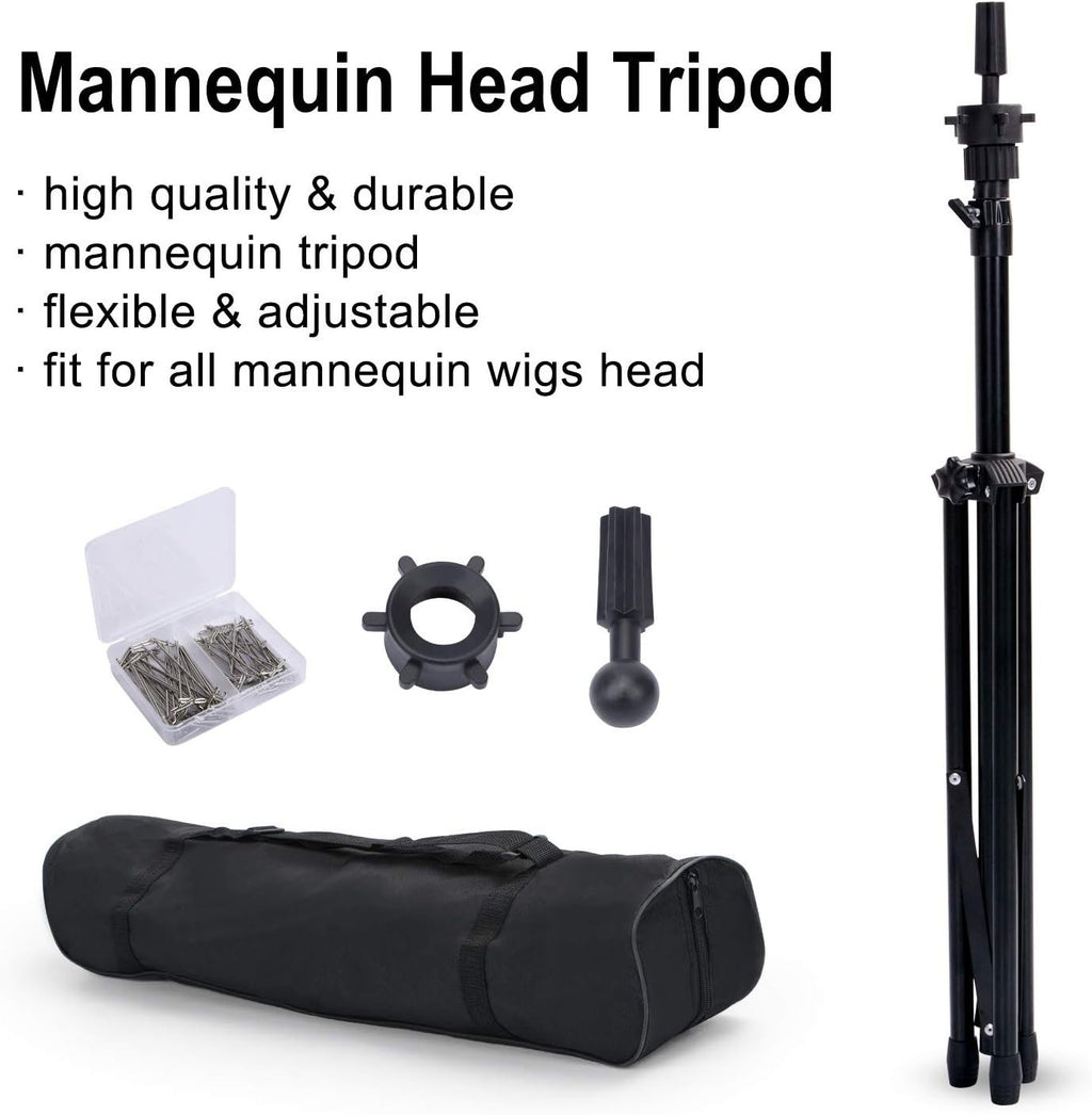 Adjustable Wig Stand Tripod for Mannequin Heads with Accessories Set