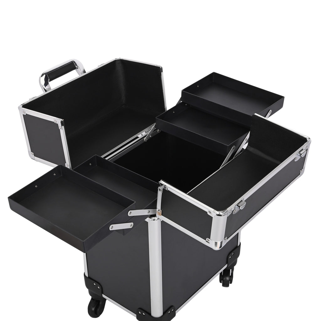 Professional Rolling Makeup Case with Metal Travel Luggage Storage