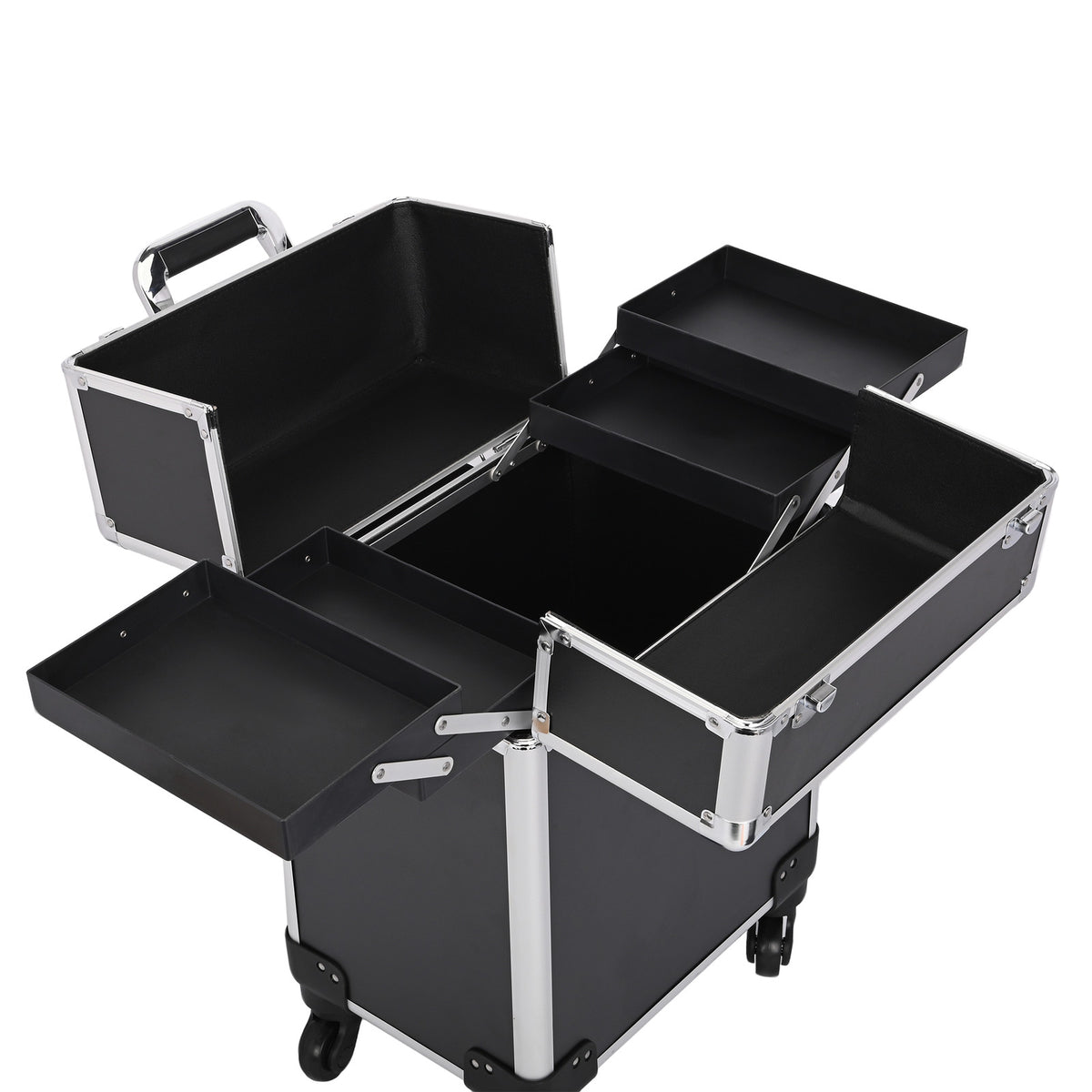 Professional Rolling Makeup Case with Metal Travel Luggage Storage