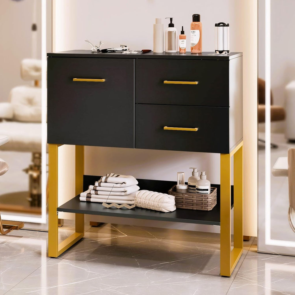 Freestanding Salon Cabinet with 3 Tool Racks for Hairdryers & Curling Irons