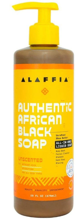 African Black Soap Unscented Liquid Body Wash - All-in-One 16 Fl oz