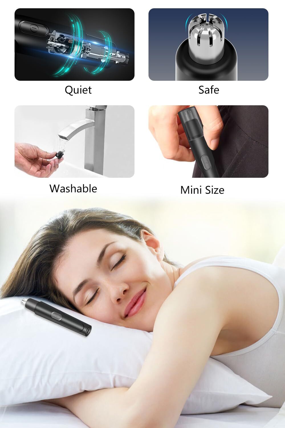 USB Rechargeable Nose & Ear Hair Trimmer - Painless, Compact, Quiet