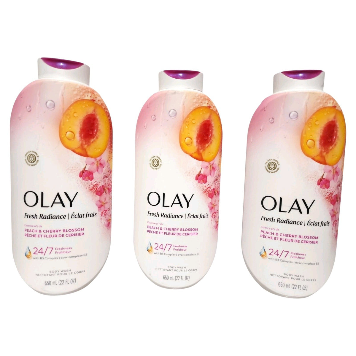 3 Pack Peach & Cherry Blossom Body Wash - Fresh Radiance 22 fl oz