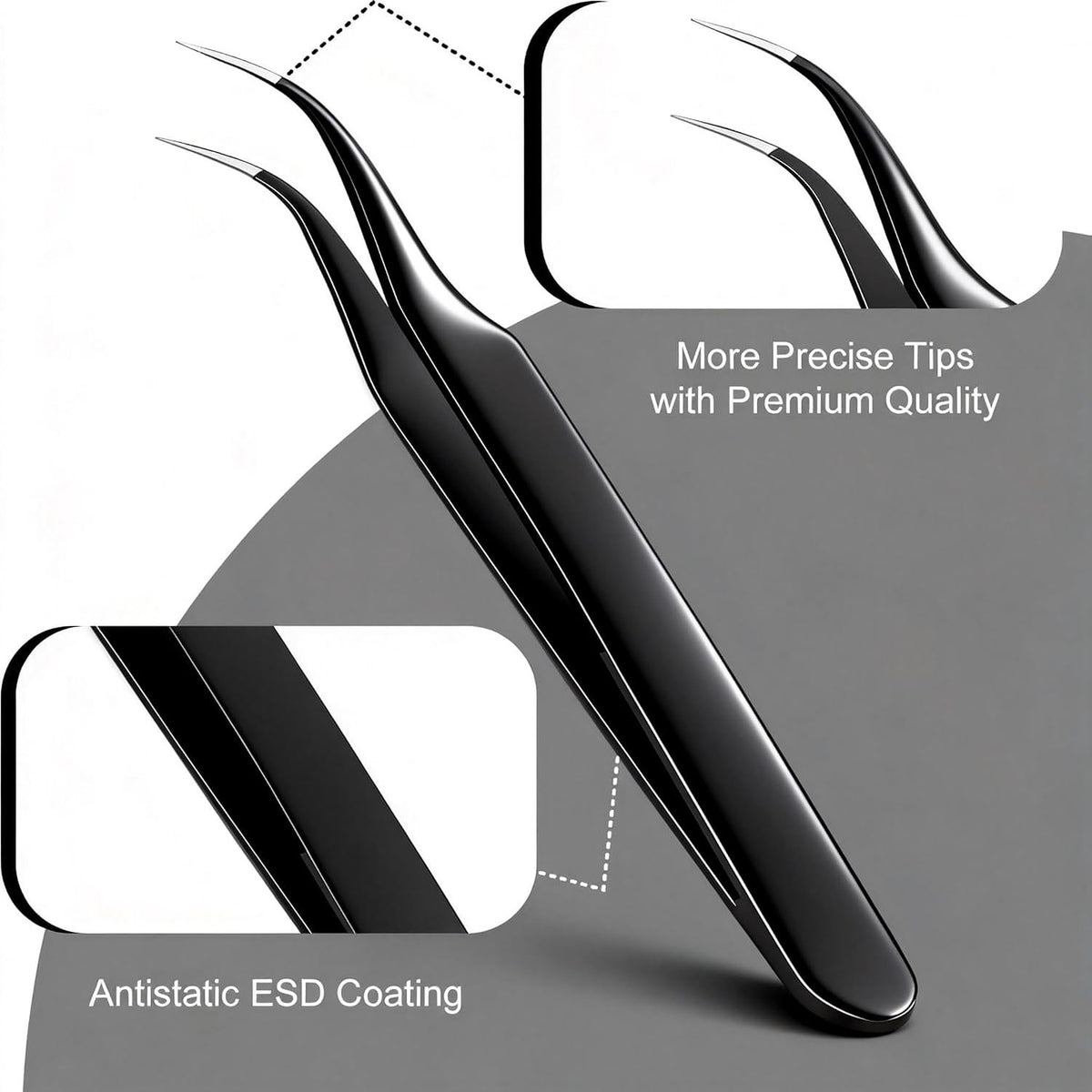 Precision Tweezers Set 4 Pack - Fine Point Curved Flat Angled for Crafts & Electronics