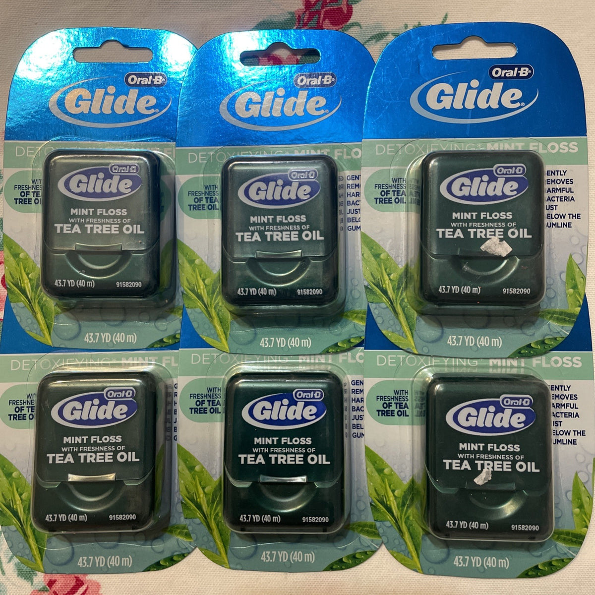 Dental Floss with Tea Tree Oil and Mint - 6 Pack, Shred-Resistant, Easy-Glide